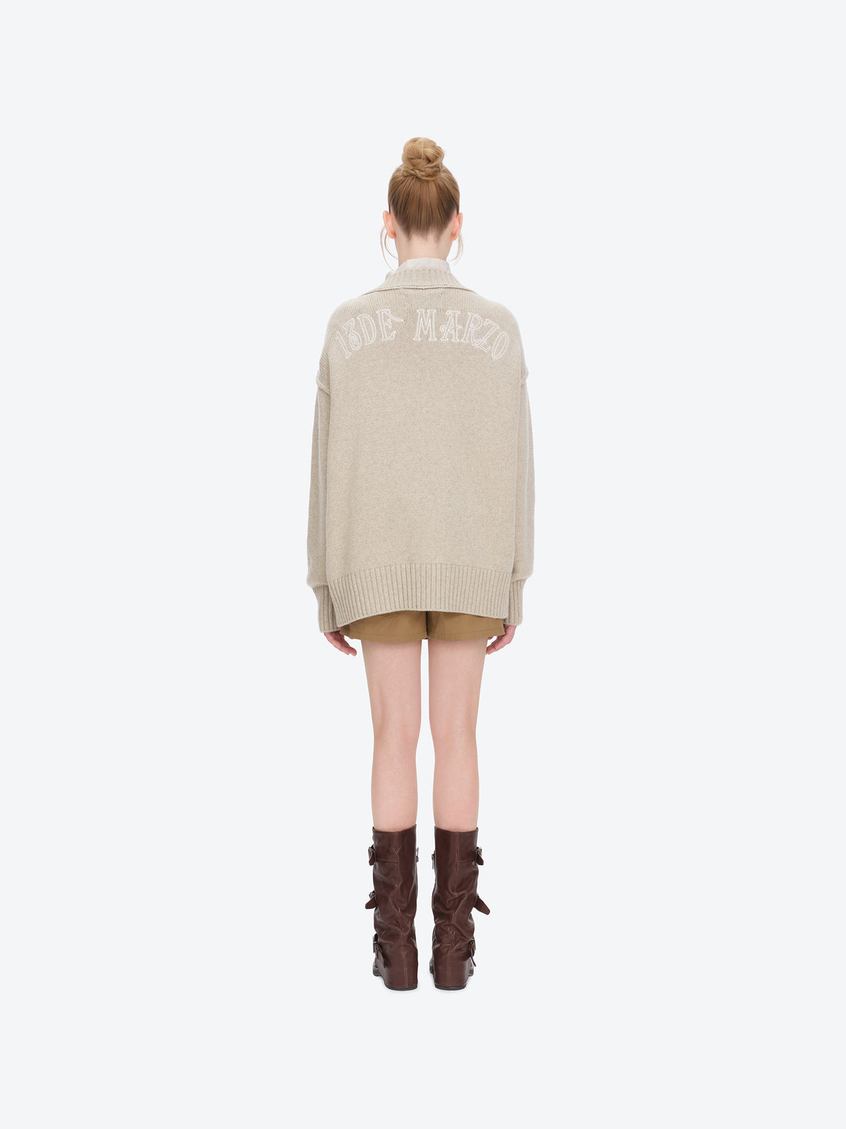 13DE MARZO Rolling Stones Appliqué Cardigan Sand