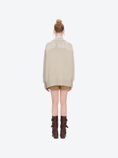 13DE MARZO Rolling Stones Appliqué Cardigan Sand