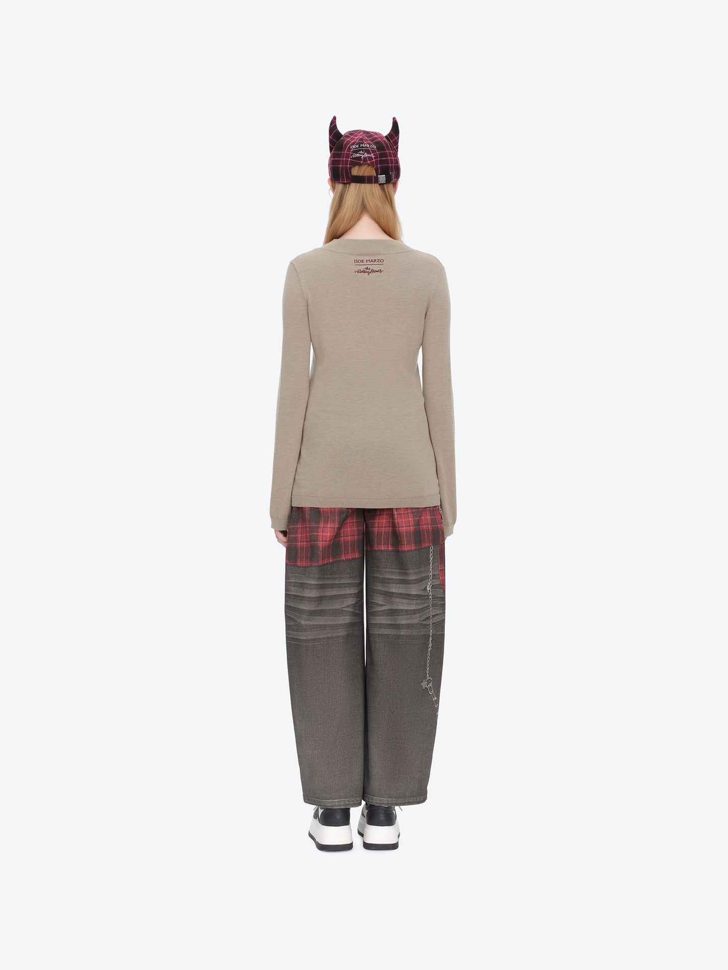 13DE MARZO Rolling Stones Devil Horn Plaid Cap Red