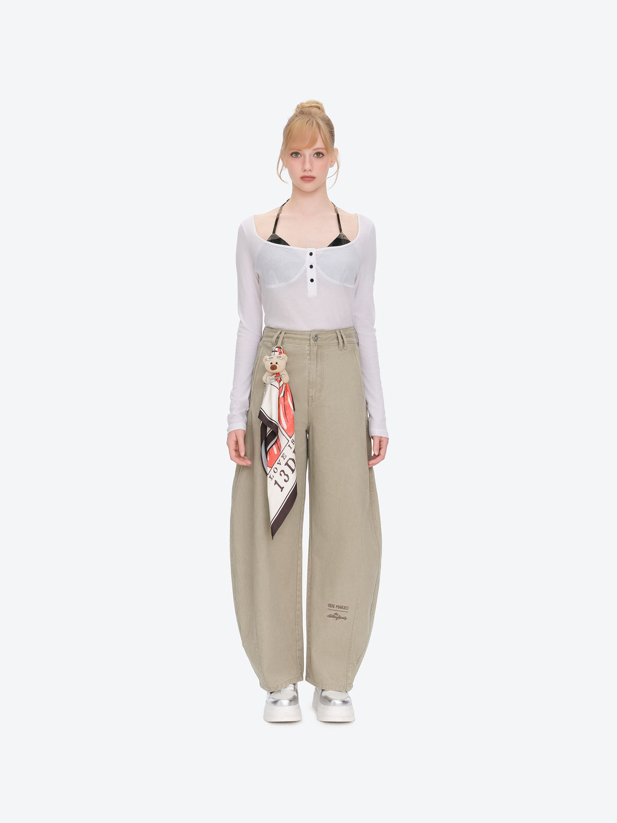 13DE MARZO Rolling Stones Print Scarf Pants Green