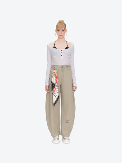 13DE MARZO Rolling Stones Print Scarf Pants Green