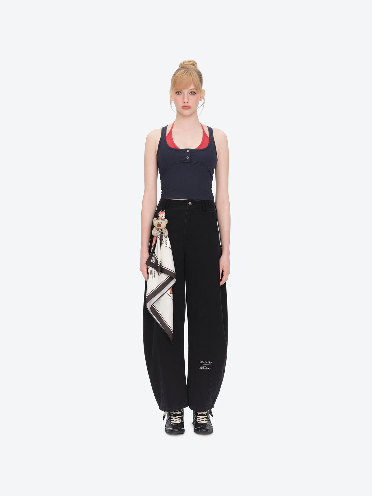 13DE MARZO Rolling Stones Print Scarf Pants Black