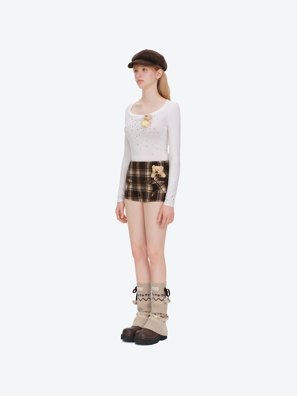 13DE MARZO Star Panel Plaid Skort Brown