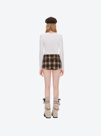 13DE MARZO Star Panel Plaid Skort Brown
