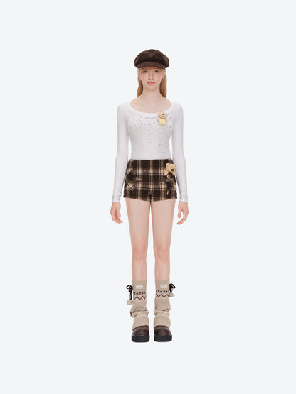 13DE MARZO Star Panel Plaid Skort Brown