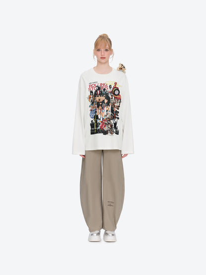 13DE MARZO Rolling Stones Print Sleeve T-shirt White