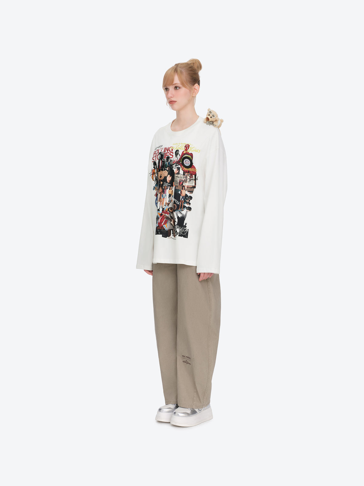 13DE MARZO Rolling Stones Print Sleeve T-shirt White