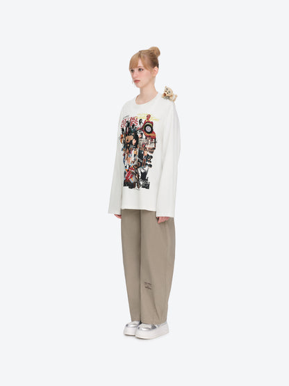 13DE MARZO Rolling Stones Print Sleeve T-shirt White