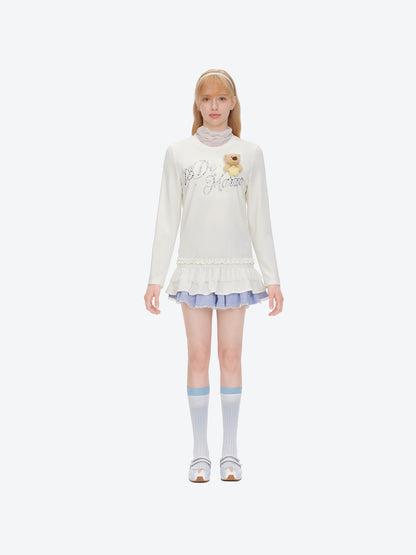 13DE MARZO Luminous Bear Star Lace T-shirt White