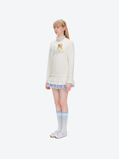 13DE MARZO Luminous Bear Star Lace T-shirt White