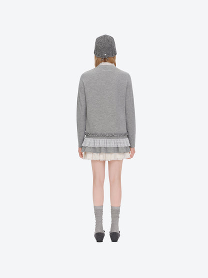 13DE MARZO Luminous Bear Star Lace T-shirt Grey