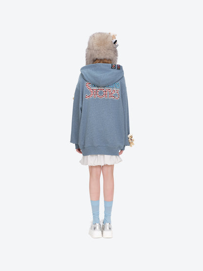 13DE MARZO Rolling Stones Color Yarn Zip Hoodie Blue