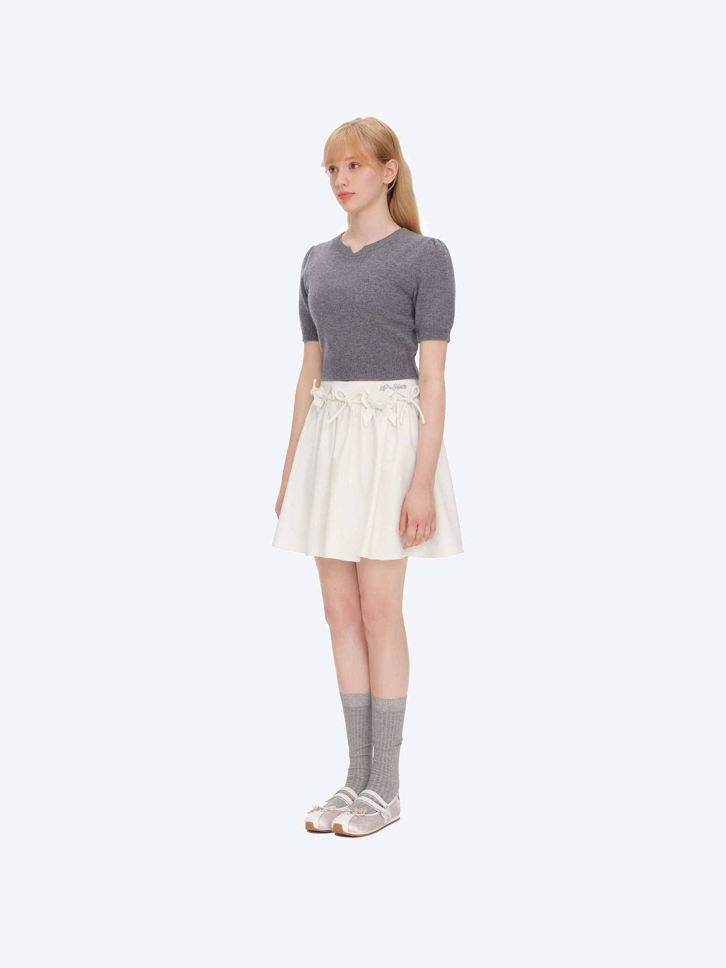 13DE MARZO Mini Bear Bow Blazer Skirt Beige