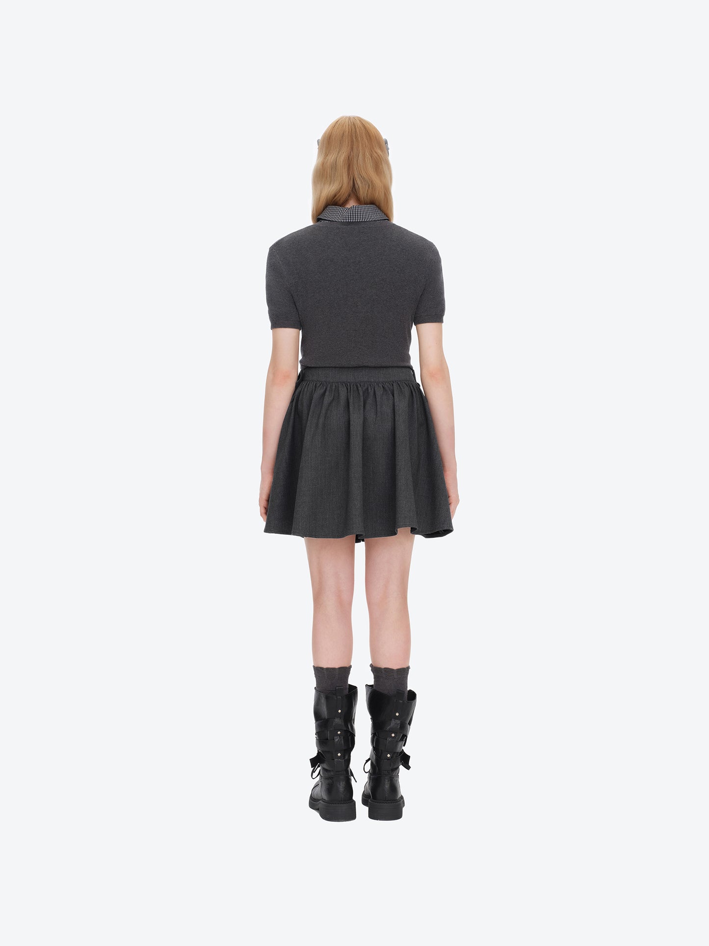 13DE MARZO Mini Bear Bow Blazer Skirt Grey