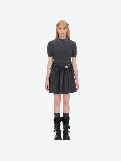 13DE MARZO Mini Bear Bow Blazer Skirt Grey