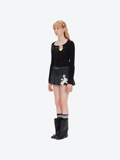 13DE MARZO Luminous Doozoo Lace Pleated Dress Dark Grey