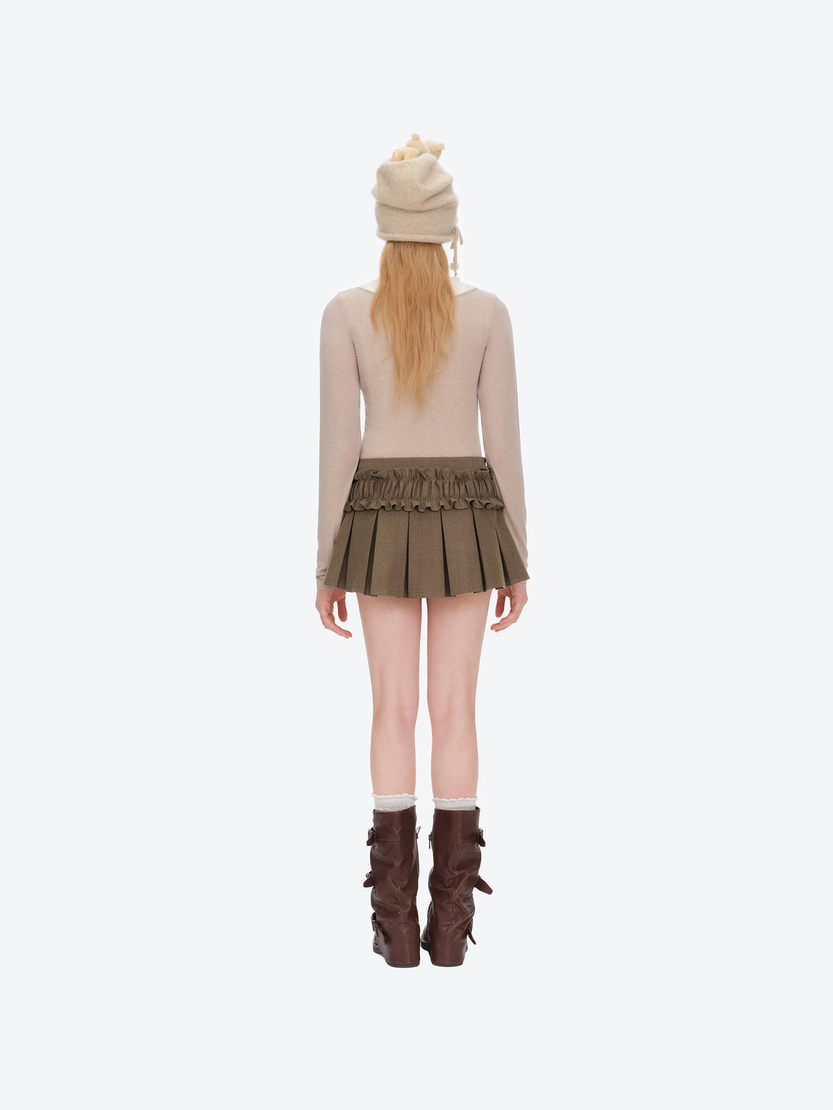 13DE MARZO Luminous Doozoo Lace Pleated Dress Brown