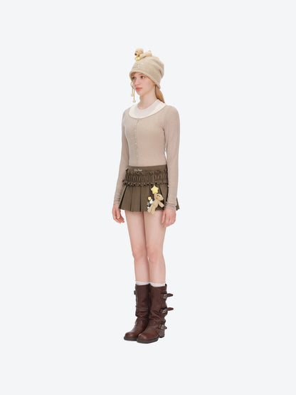 13DE MARZO Luminous Doozoo Lace Pleated Dress Brown