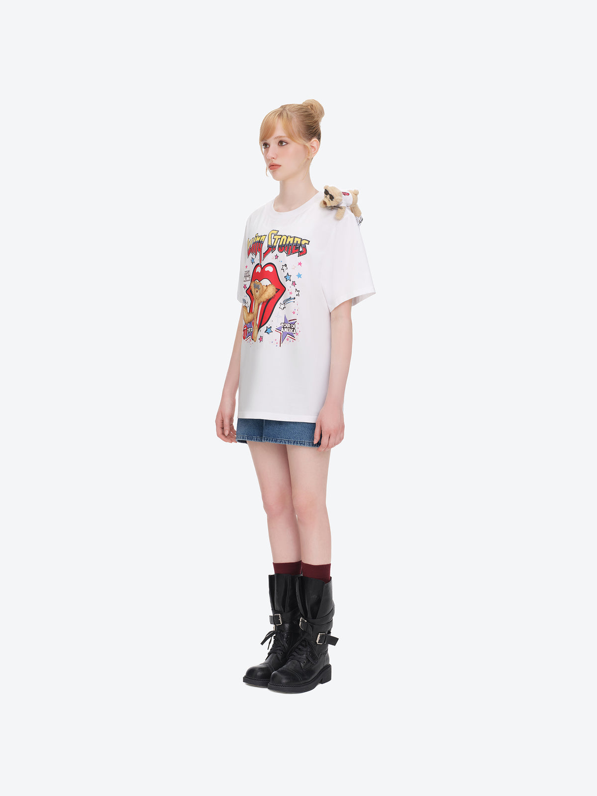 13DE MARZO Rolling Stones Tongue Bear T-shirt White