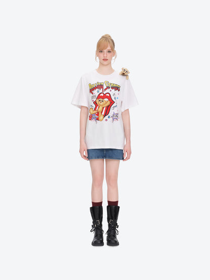 13DE MARZO Rolling Stones Tongue Bear T-shirt White