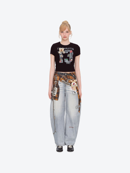 13DE MARZO Rolling Stones Shirt Print Jeans Blue