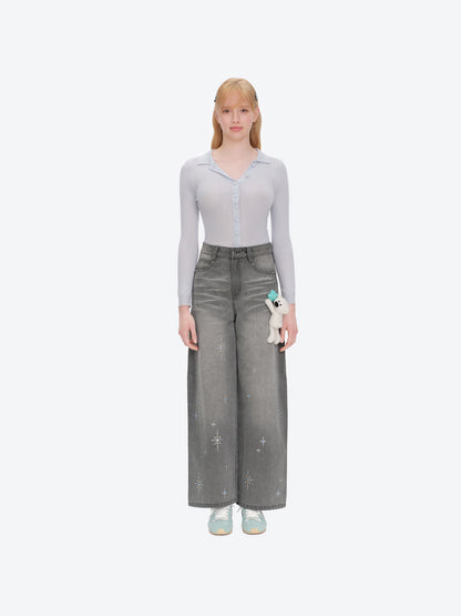 13DE MARZO Luminous Bear Star Jeans Grey