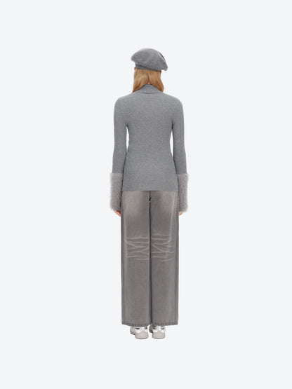 13DE MARZO Furry Slim Fit Knit Top Grey