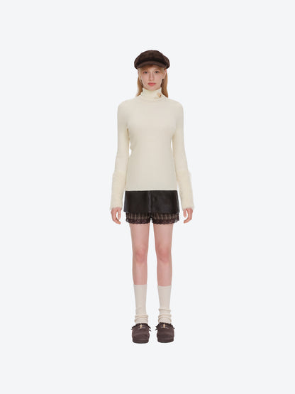 13DE MARZO Furry Slim Fit Knit Top Beige