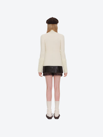 13DE MARZO Furry Slim Fit Knit Top Beige