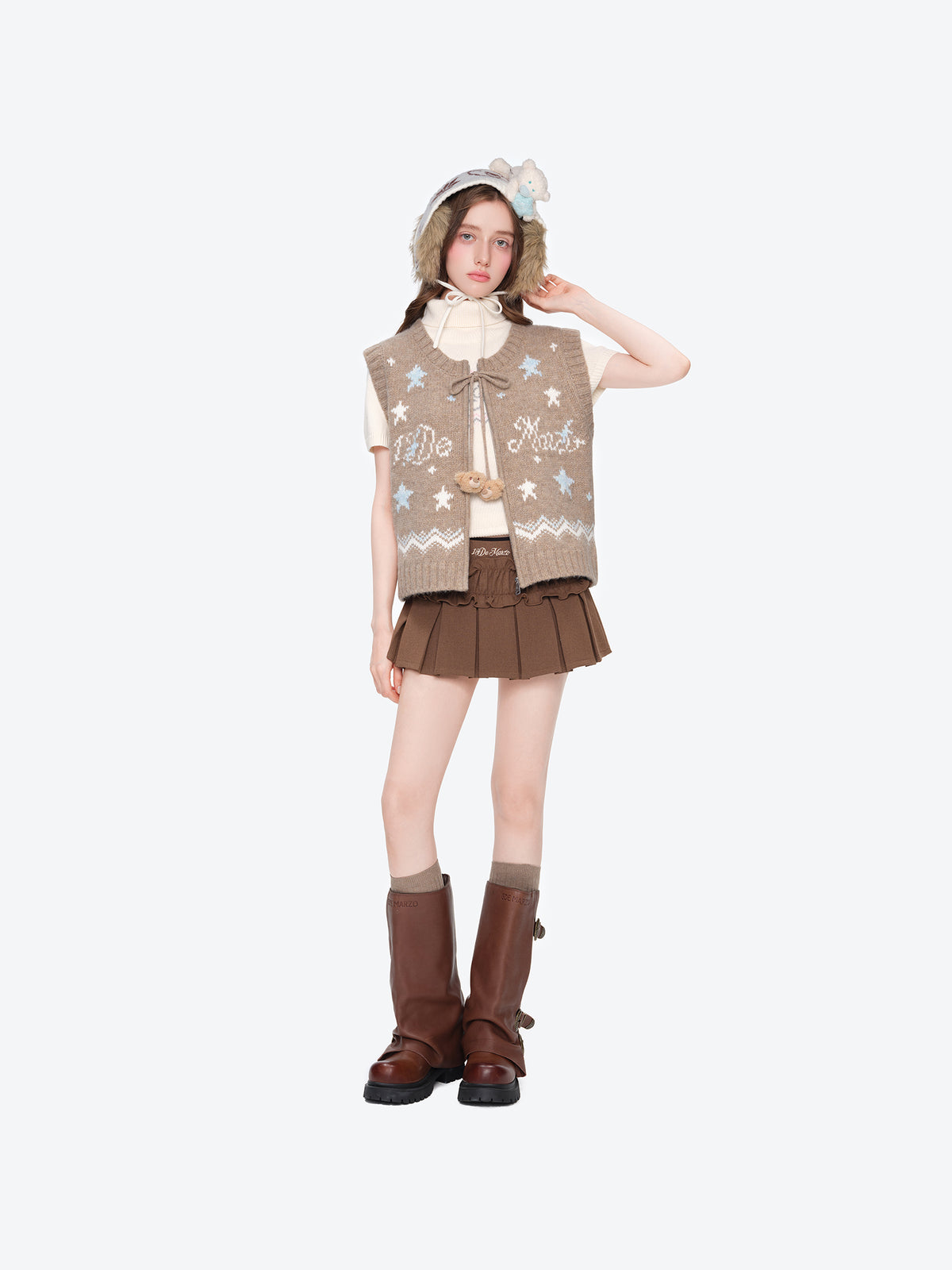 13DE MARZO Fair lsle Chunky Vest Khaki