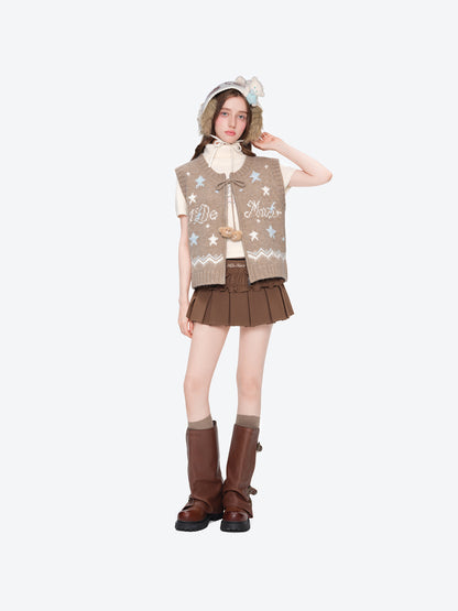 13DE MARZO Fair lsle Chunky Vest Khaki