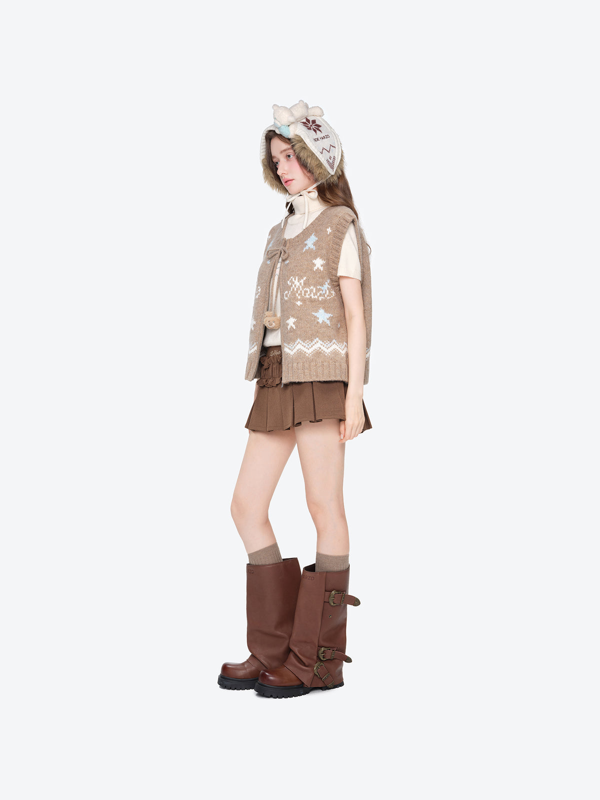 13DE MARZO Fair lsle Chunky Vest Khaki