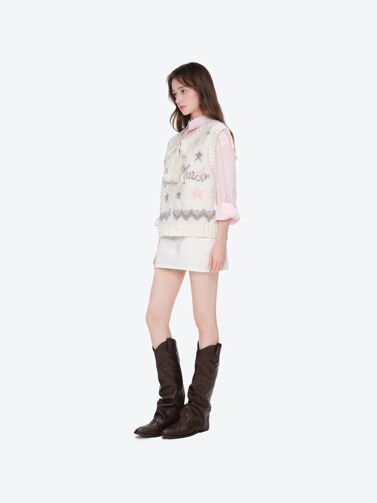 13DE MARZO Fair lsle Chunky Vest White