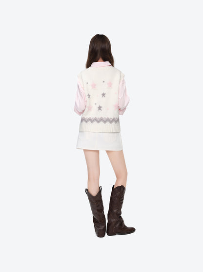 13DE MARZO Fair lsle Chunky Vest White