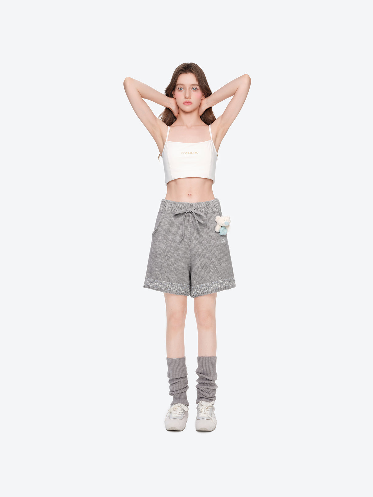 13DE MARZO Luminous Bear Star Knit Shorts Grey