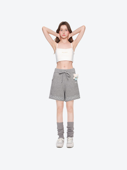 13DE MARZO Luminous Bear Star Knit Shorts Grey