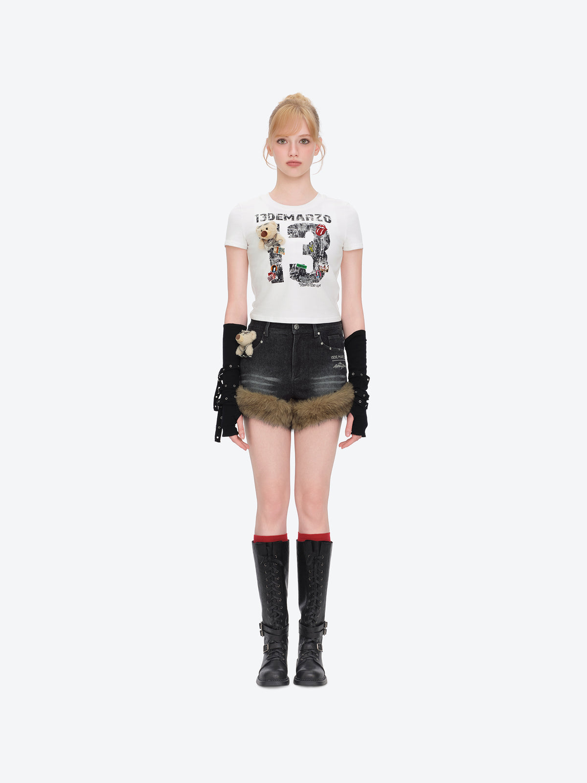 13DE MARZO Rolling Stones Denim Hot Shorts Black
