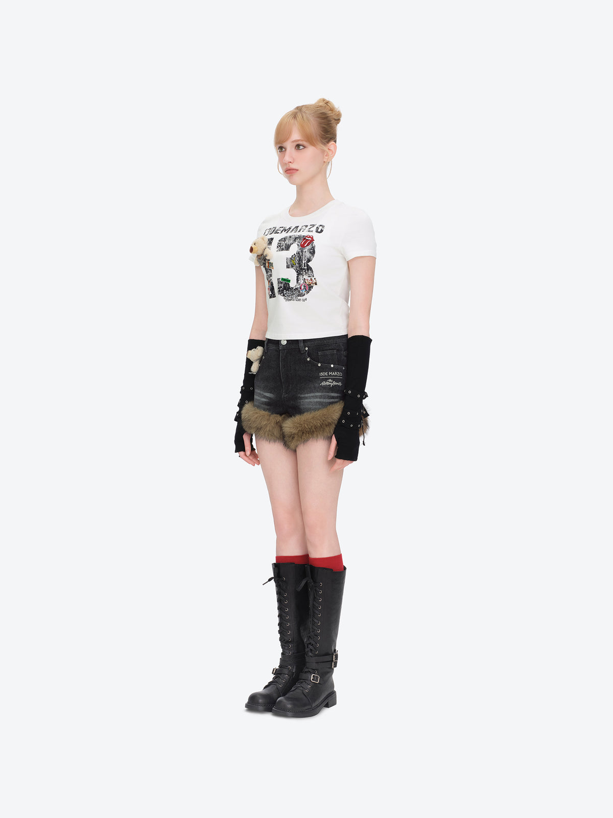 13DE MARZO Rolling Stones Denim Hot Shorts Black
