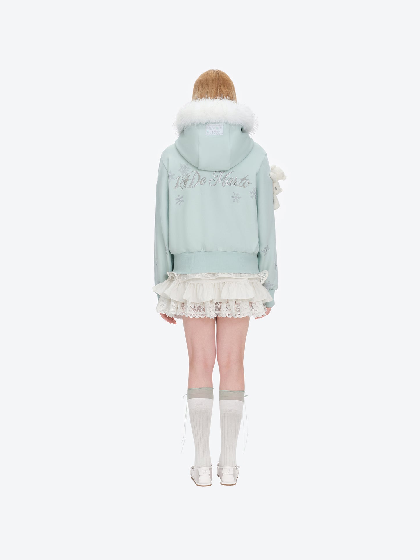 13DE MARZO Shimmer Snow Bear Zip Hoodie Blue