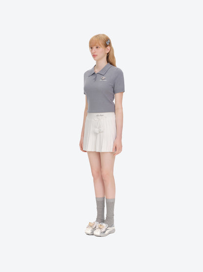 13DE MARZO Mini Bear Knit Pleated Dress White