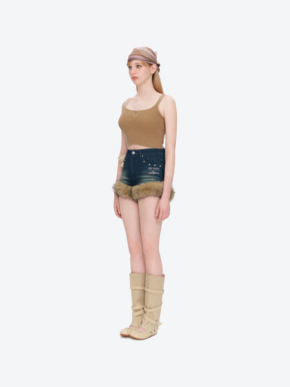 13DE MARZO Rolling Stones Denim Hot Shorts Blue