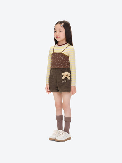 13DE MARZO BabyBear Star-Panel  Wool Shorts Brown