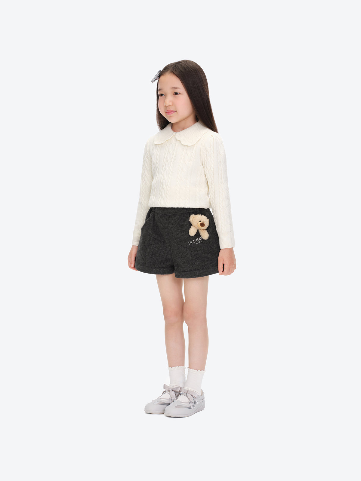 13DE MARZO BabyBear Star-Panel  Wool Shorts Grey