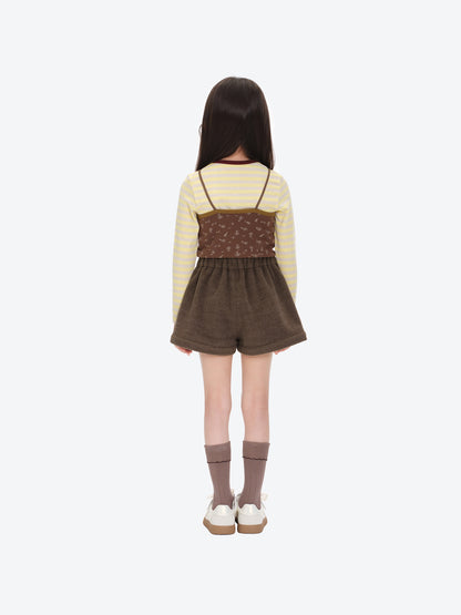 13DE MARZO BabyBear Star-Panel  Wool Shorts Brown