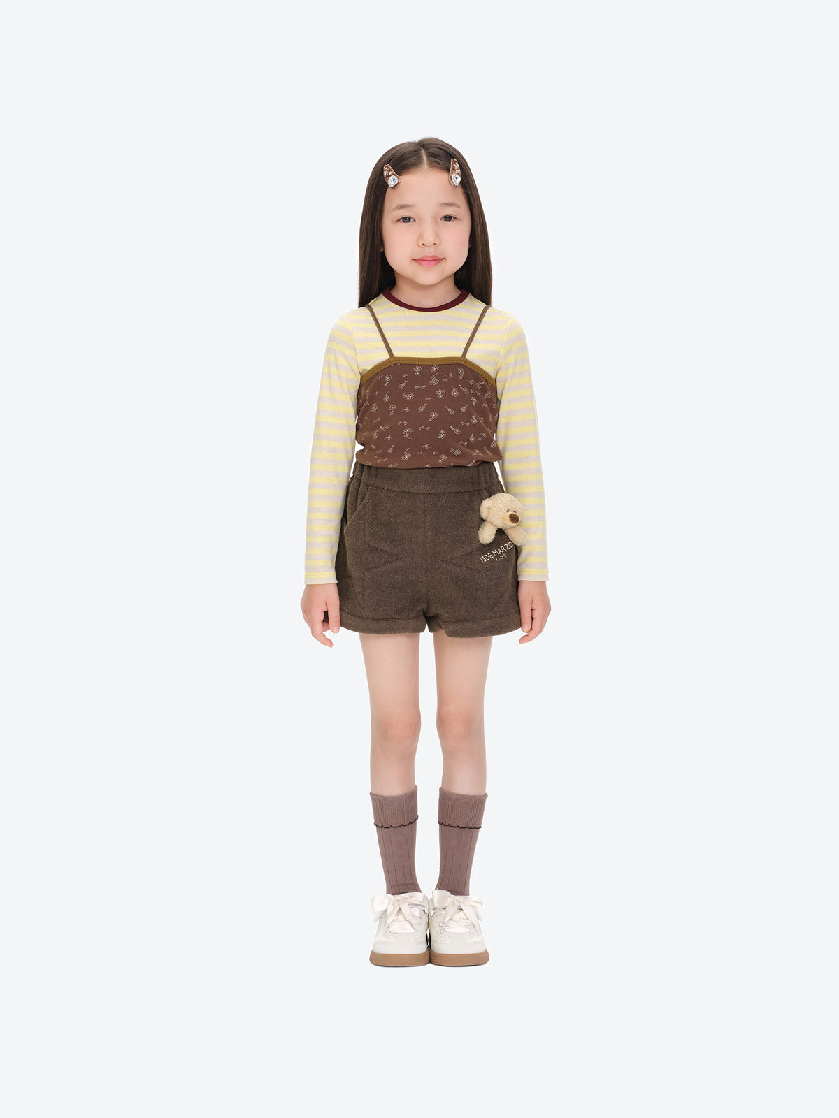 13DE MARZO BabyBear Star-Panel  Wool Shorts Brown
