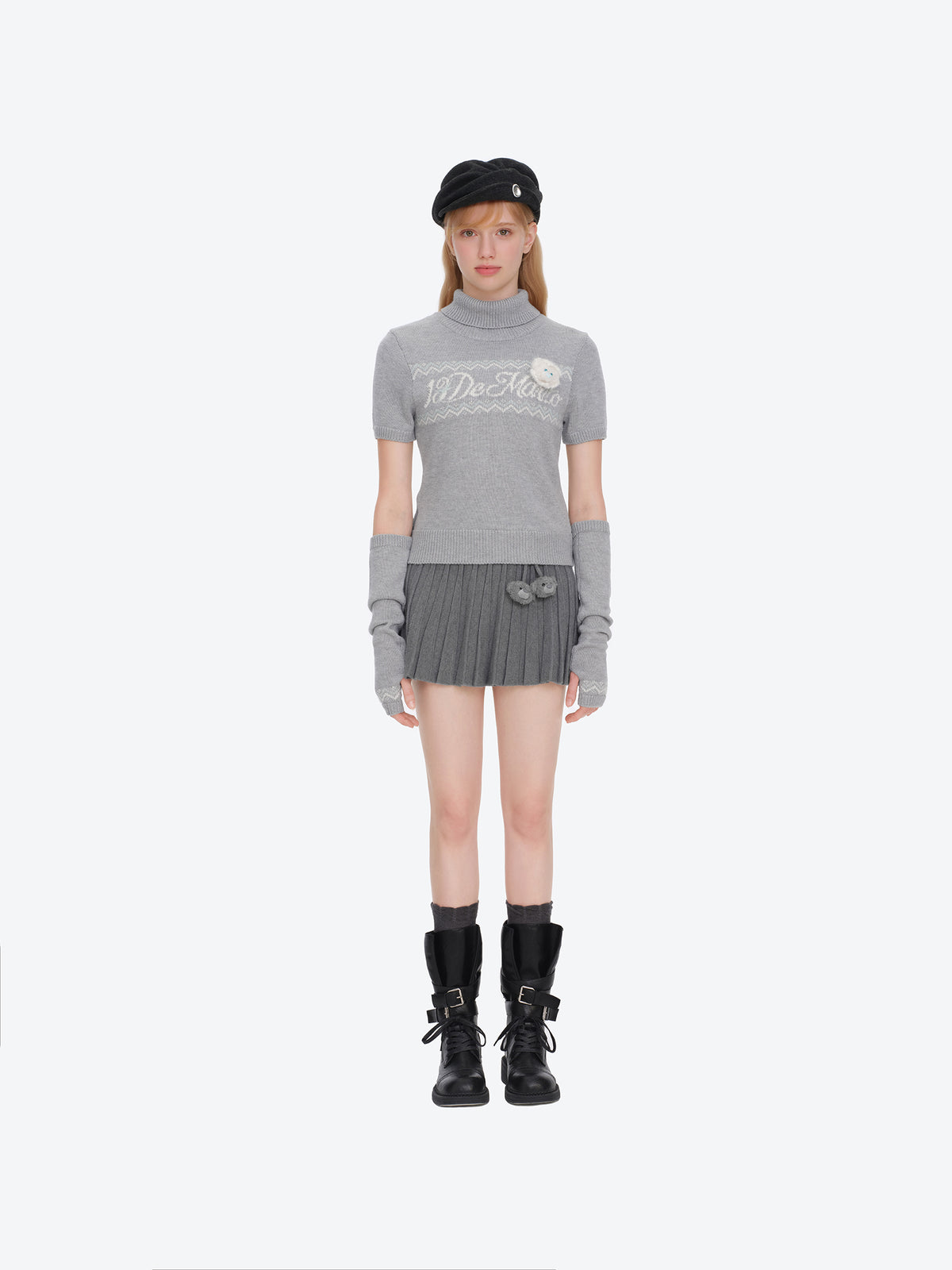 13DE MARZO Fair Isle Oversleeve Grey