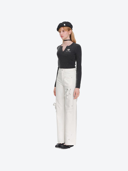 13DE MARZO Doozoo Bear Sketch Print Jeans White