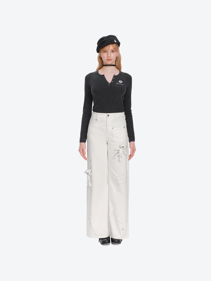 13DE MARZO Doozoo Bear Sketch Print Jeans White