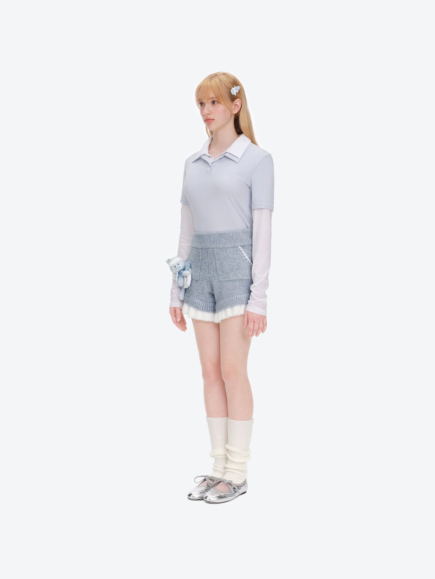 13DE MARZO Nighty Night Bear Knit Lace Shorts