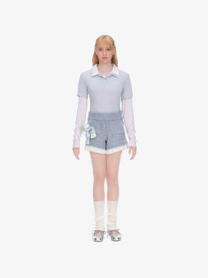 13DE MARZO Nighty Night Bear Knit Lace Shorts